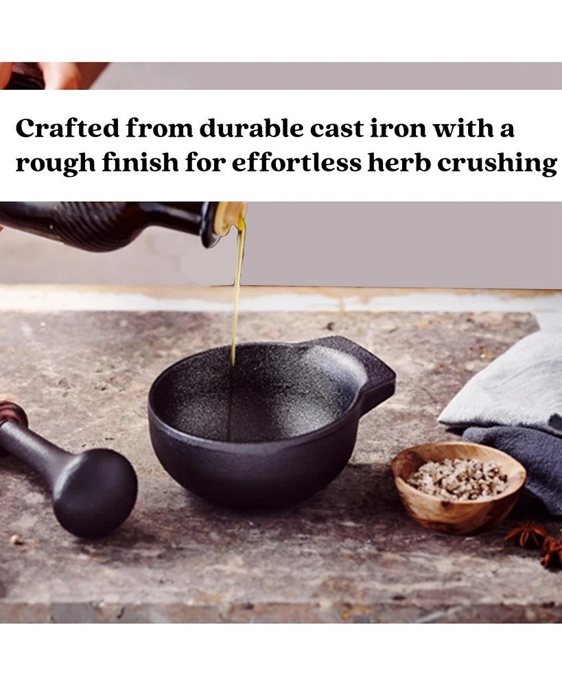 Alva Nori 4" Enameled Cast Iron Mortar and Pestle - 2-Cup Capacity with Textured Interior - Black
