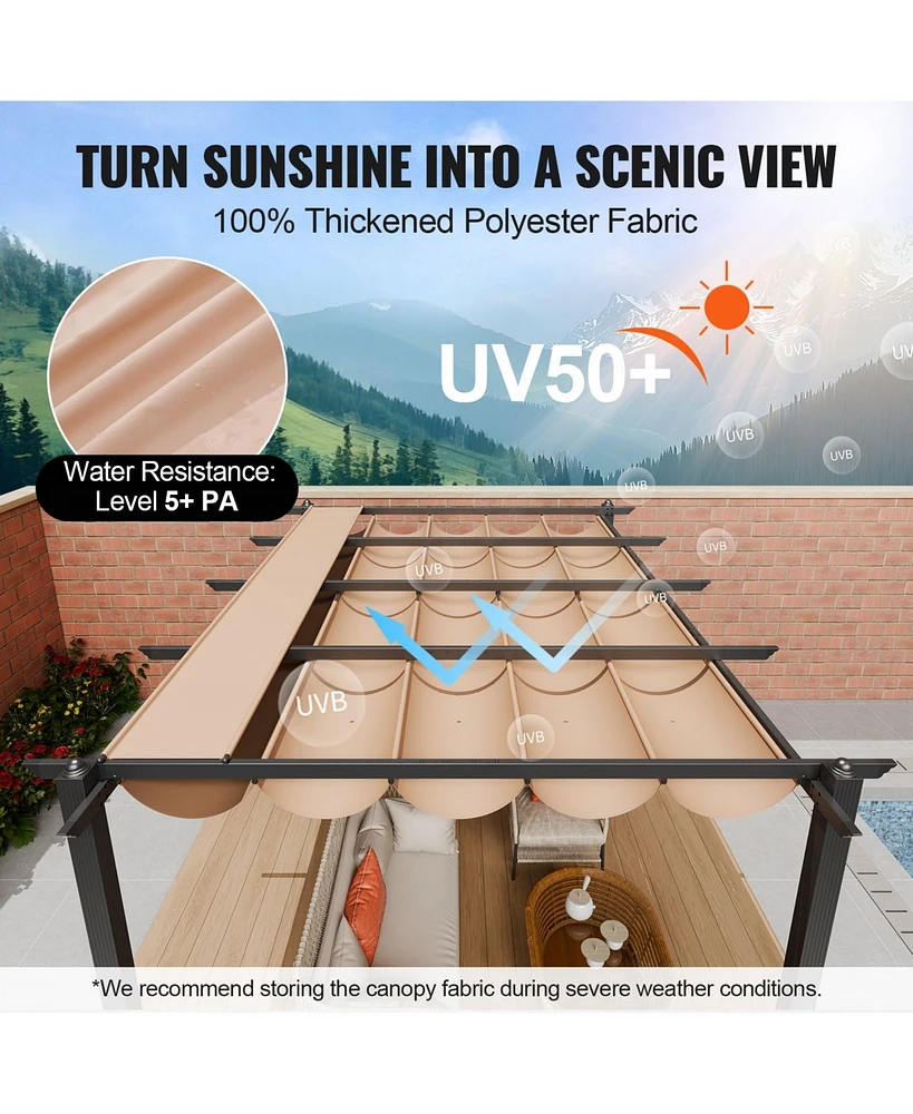 Outdoor Pergola with Adjustable Canopy Retractable Shade and Aluminum Frame
