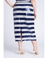 Eloquii Women's Sequin Striped Midi Skirt