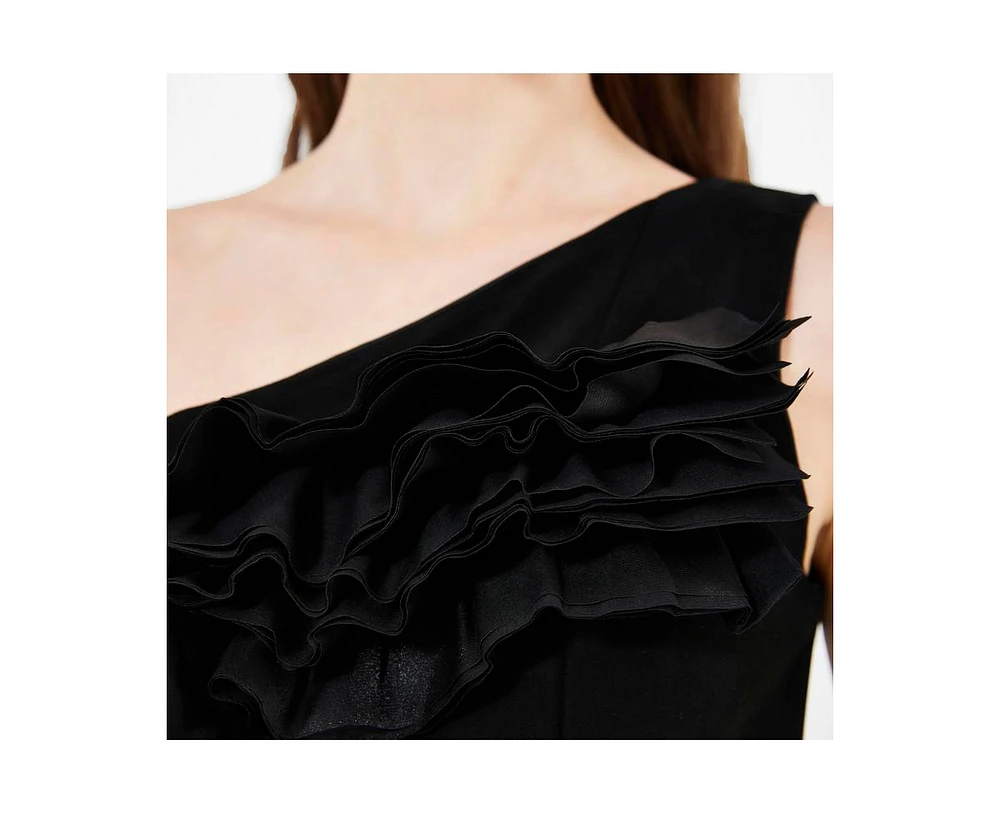 Amri Women's Organza Ruffle Detail Mermaid Crepe Gown