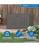 Suncast 50 Gallon Plastic Deck Box with Molded Lockable Feature for Home, Gray