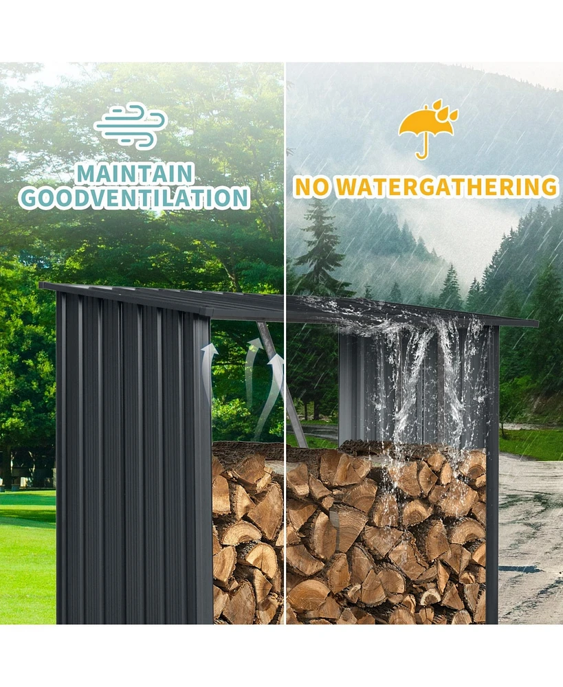 Mondawe 3ft x 5ft Outdoor Meta Firewood Rack ,Open Wood Shed For Firewood