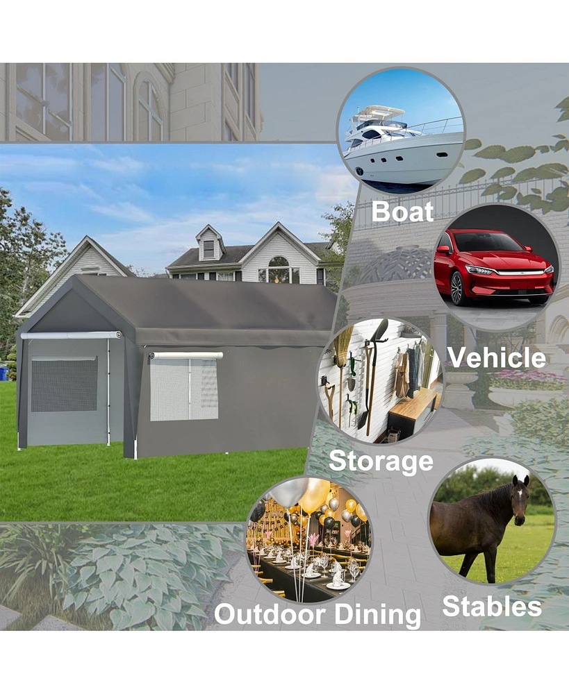 Mondawe 10x20FT Heavy Duty Carport Canopy - Galvanized Steel Car Garage with Roll-up Windows