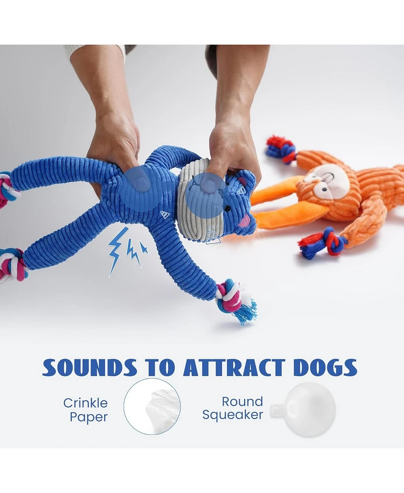 Nocciola 2 Pack Frog & Squirrel Dog Plush Toys, Christmas gift, Interactive Squeaky Tug Dog Toys with Crinkle Paper, Rope Chew Toys for All Breeds