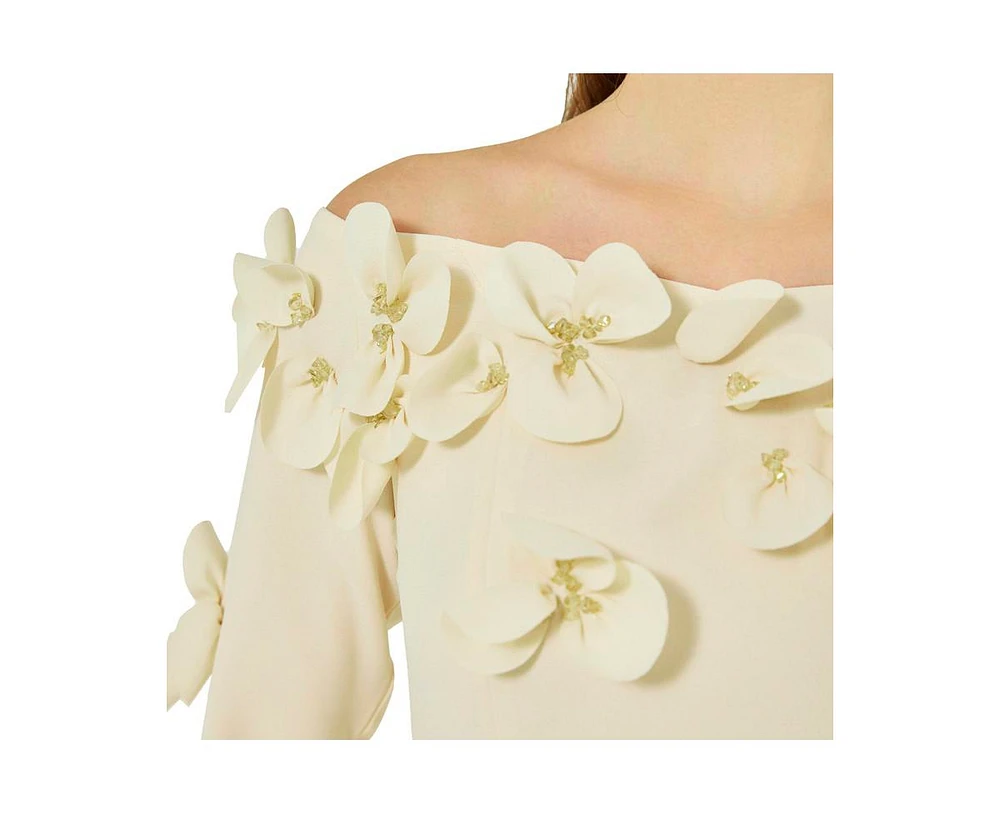 Amri Women's Off-The-Shoulder Floral Embellished Flary Gown