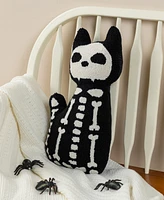 Glitzhome Halloween Hooked Skeleton Cat Shaped Decorative Pillow, 9" x 4"