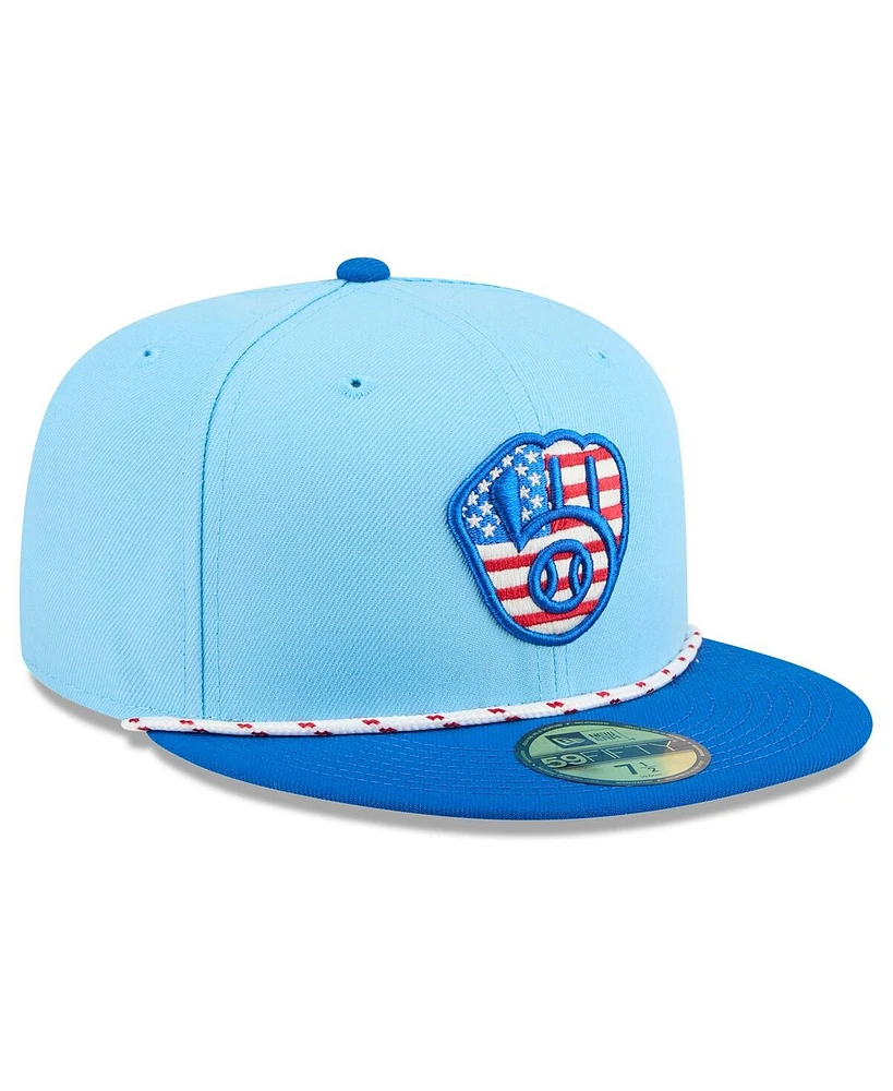 New Era Men's Light Blue/Blue Milwaukee Brewers 2025 Fourth of July 59FIFTY Fitted Hat