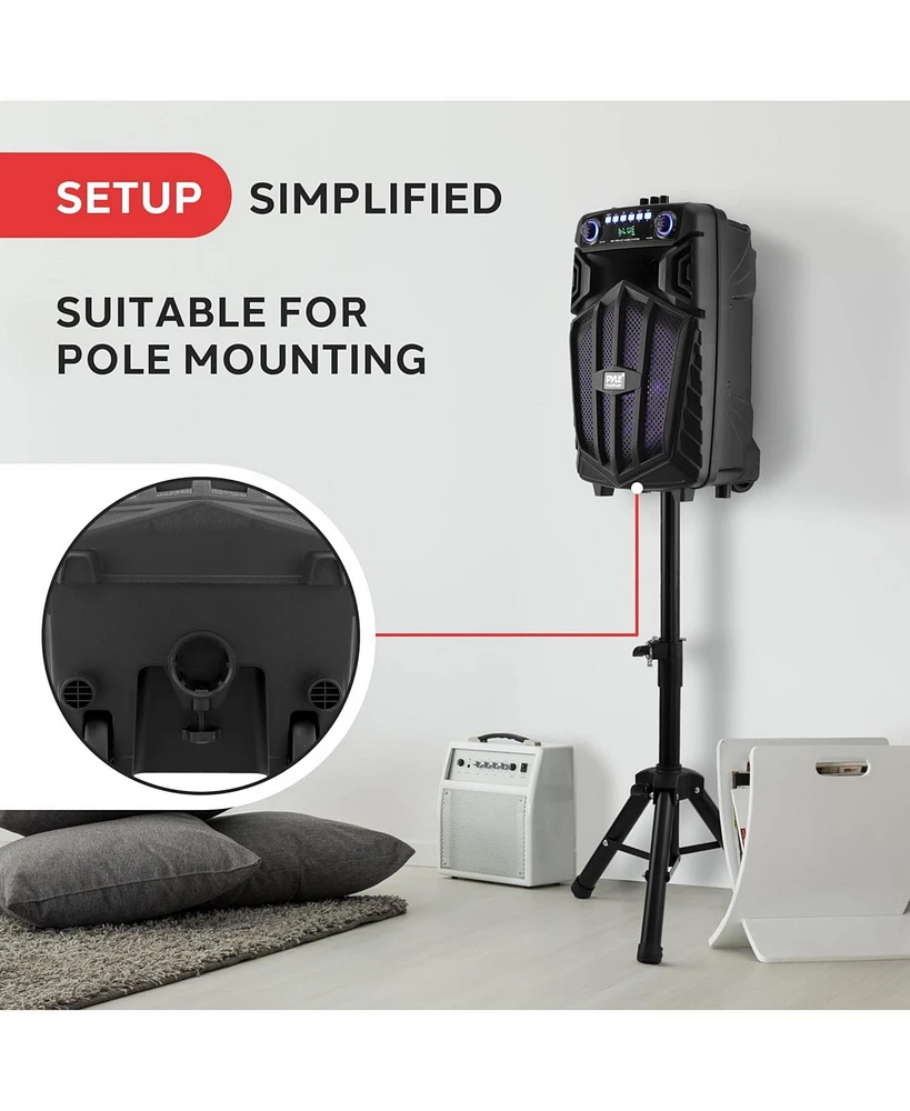 Pyle 10" Bluetooth Portable Pa Speaker – Karaoke Party Speaker with Wireless Mics, Stand, Rechargeable Battery, Flashing Lights, MP3/Usb/F