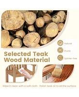Gymax Teak Wood Patio Dining Chair Outdoor Armchair w/ Slatted Seat & Solid Legs