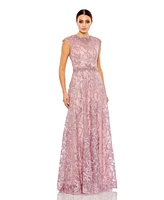 Mac Duggal Women's Embellished Floral Illusion Neckline Gown