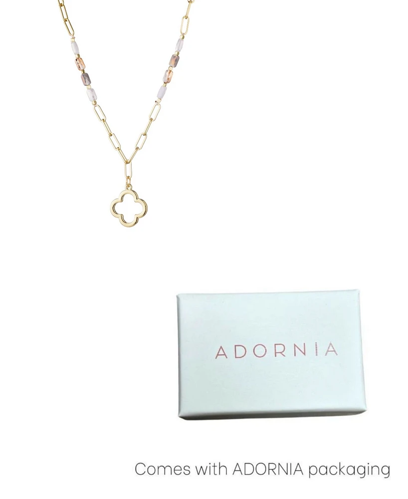 Adornia Mixed Bead and Chain Clover Outline Pendant Necklace