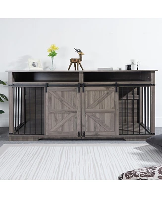 Streamdale Furniture Modern Double Dog Crate Furniture with Storage