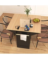 Casainc 55.7" Large Kitchen Island with 2 Drop Leafs, Rolling Cart, Power Outlet, Folding Dining Table, Spice Rack, No Stools