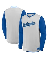 Fanatics Men's Gray/Royal Los Angeles Dodgers Clubhouse Long Sleeve Henley Shirt