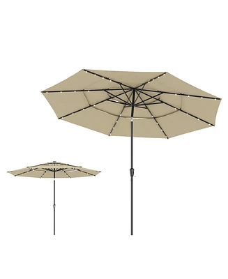 11 Ft Solar Sunshade Patio Umbrella with 32 Led Lights, Crank Control, Adjustable Tilt Angle
