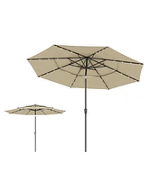 11 Ft Solar Sunshade Patio Umbrella with 32 Led Lights, Crank Control, Adjustable Tilt Angle