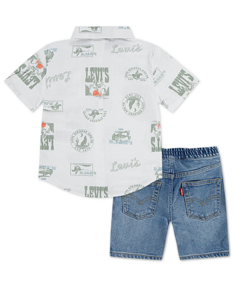 Levi's Little Boys 2-Piece Printed Shirt and Denim Shorts
