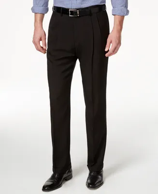 Haggar Men's Eclo Stria Classic Fit Pleated Hidden Expandable Waistband Dress Pants