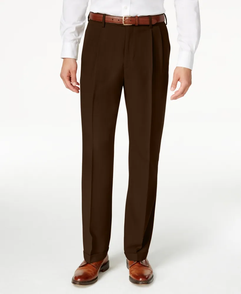 Haggar Men's Eclo Stria Classic Fit Pleated Hidden Expandable Waistband Dress Pants
