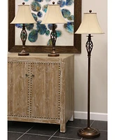 StyleCraft Barclay Brass Set of 3: 2 Table Lamps and 1 Floor Lamp