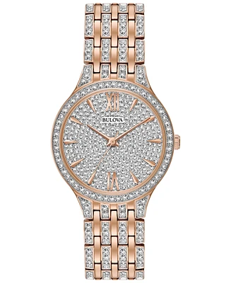 Bulova Women's Crystal Accented Rose Gold-Tone Stainless Steel Bracelet Watch 32mm 98L235