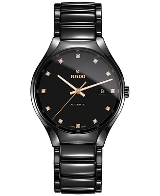 Rado Unisex Swiss Automatic True Diamond (1/8 ct. t.w.) Black Ceramic Bracelet Watch 40mm