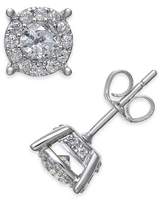 Diamond Halo Two-Level Stud Earrings (1 ct. t.w.) in 14k White, Yellow or Rose Gold