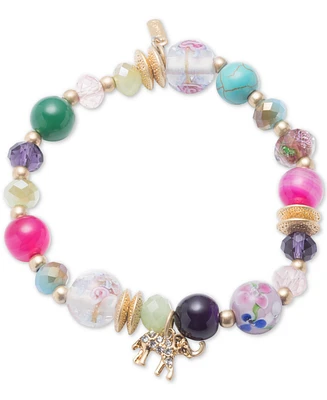 lonna & lilly Gold-Tone Multi-Bead Tassel Stretch Bracelet