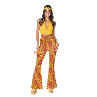 Adult Yellow Flower Bell Bottom Pants