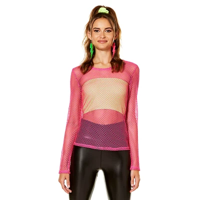 '80s Pink Long Sleeve Mesh Top