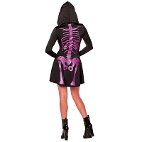 Adult Neon Pink Skeleton Hooded Dress