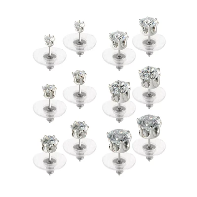 CZ Round Stud Earrings - 12 Pack