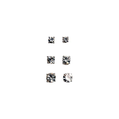 Clear Round CZ Stud Earrings 3-Pack
