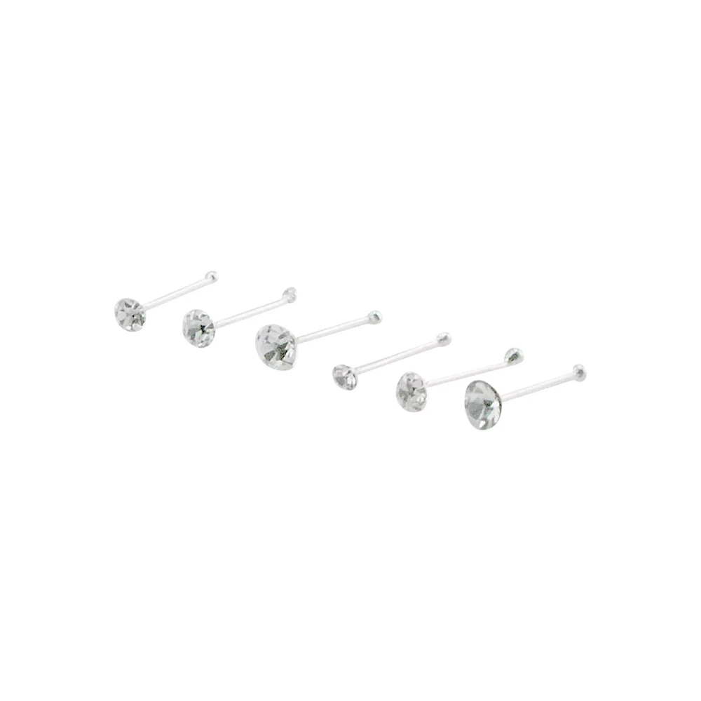 Multi-Pack CZ Stud Nose Rings - 6 Pack