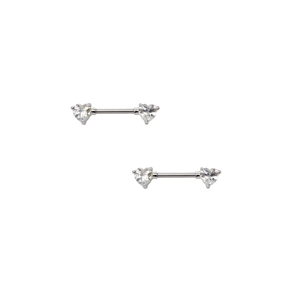 Clear CZ Heart Nipple Barbells