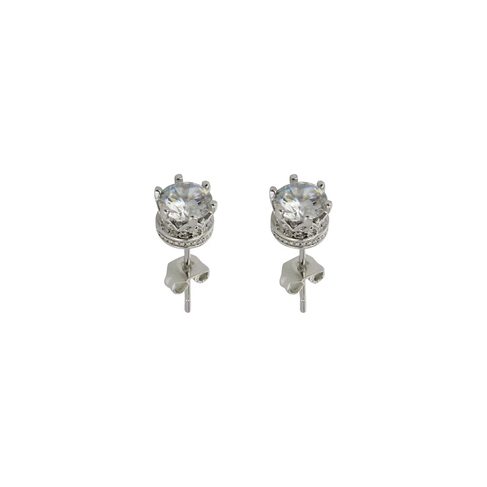 Clear CZ Prong Crown Base Stud Earrings