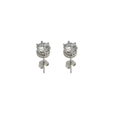 Clear CZ Prong Crown Base Stud Earrings