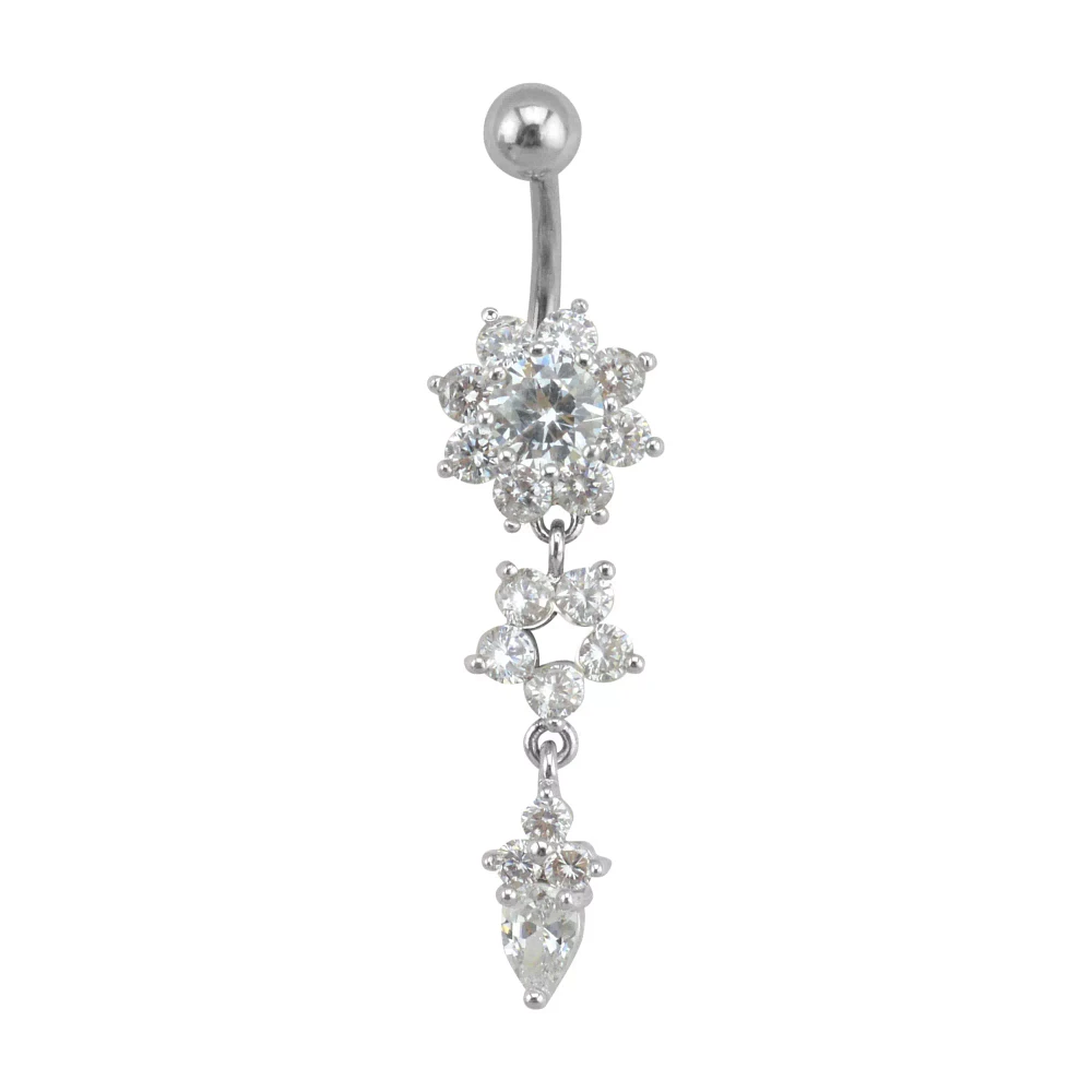 CZ Flower Dangle Belly Ring