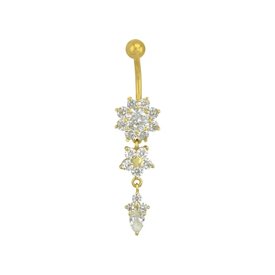 Goldtone CZ Flower Dangle Belly Ring