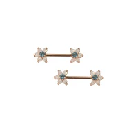 Opal-Effect Flower Nipple Rings - 14 Gauge
