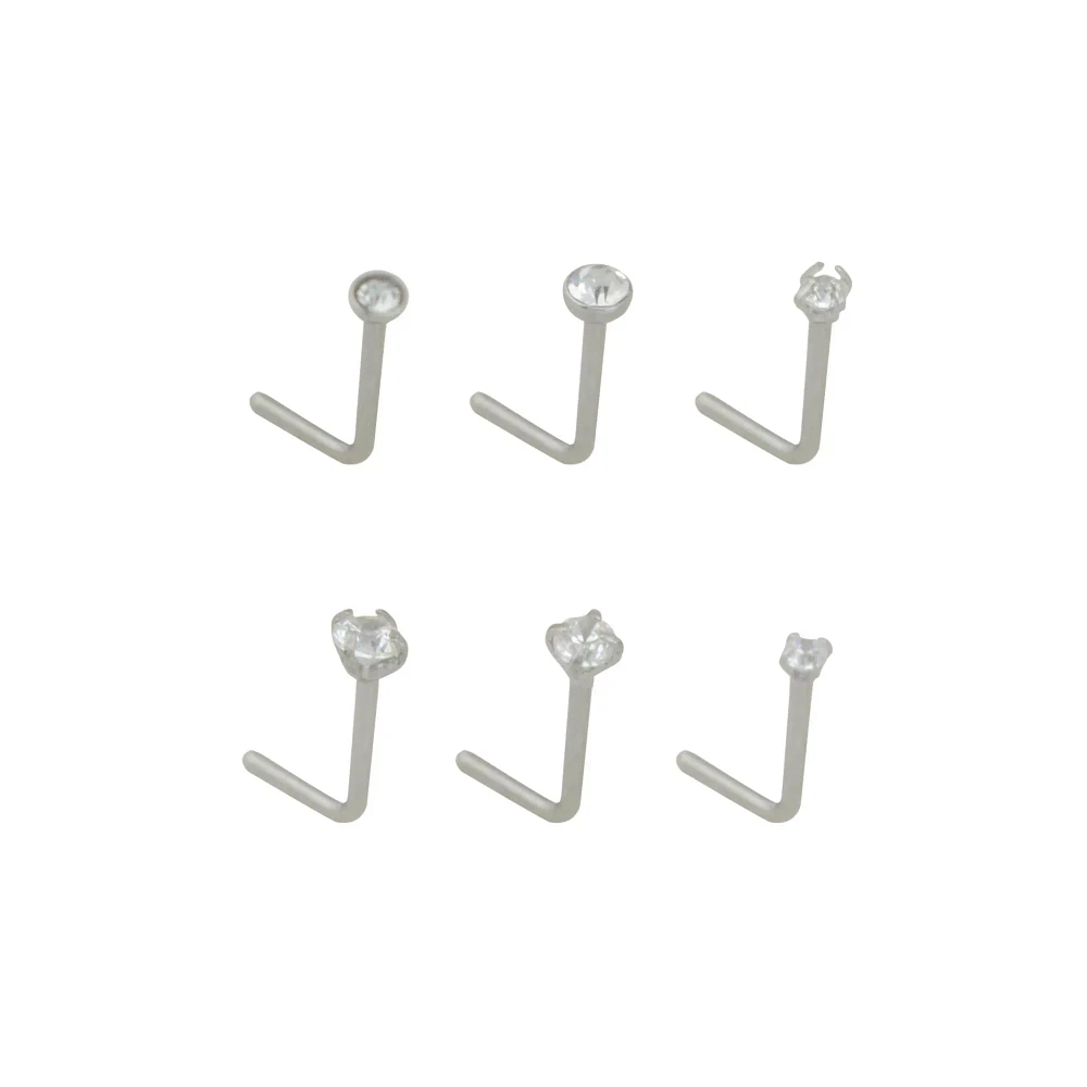 Multi-Pack CZ L-Bend Nose Rings