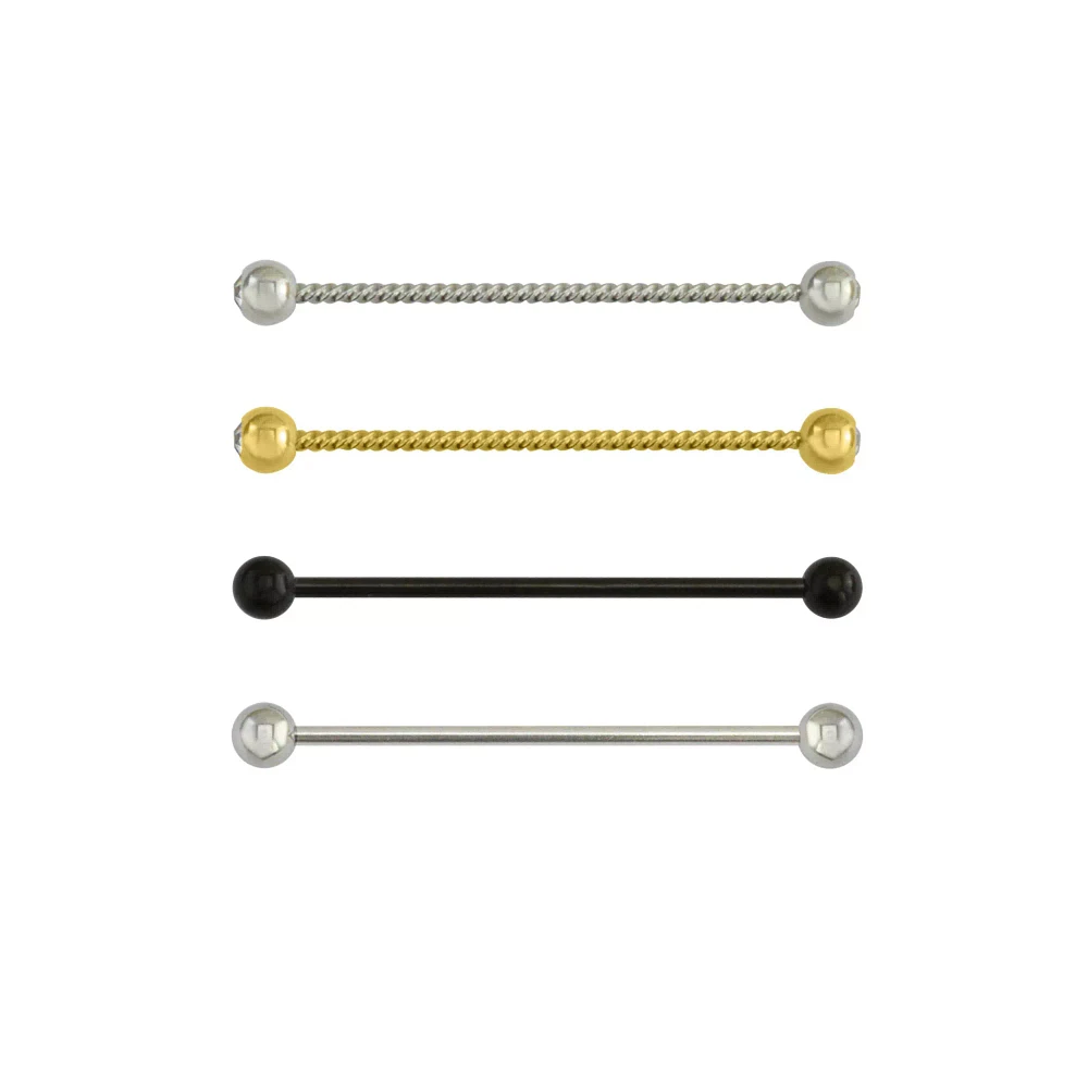Multi-Pack Black and Goldtone Industrial Barbells 4 Pack - 14 Gauge