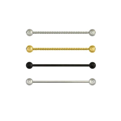 Multi-Pack Black and Goldtone Industrial Barbells 4 Pack - 14 Gauge