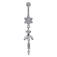 CZ Flower Dangle Belly Ring - 14 Gauge