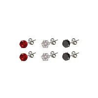 Red and Black CZ Stud Earrings - 3 Pair