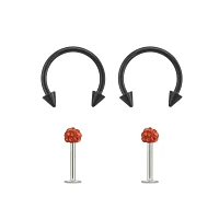 Multi-Pack CZ Horseshoe Rings and Labret Lip Rings 4 Pack - 16 Gauge