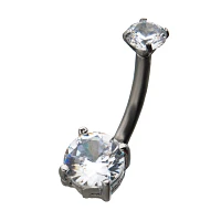 CZ Clear Gem Belly Ring - 14 Gauge