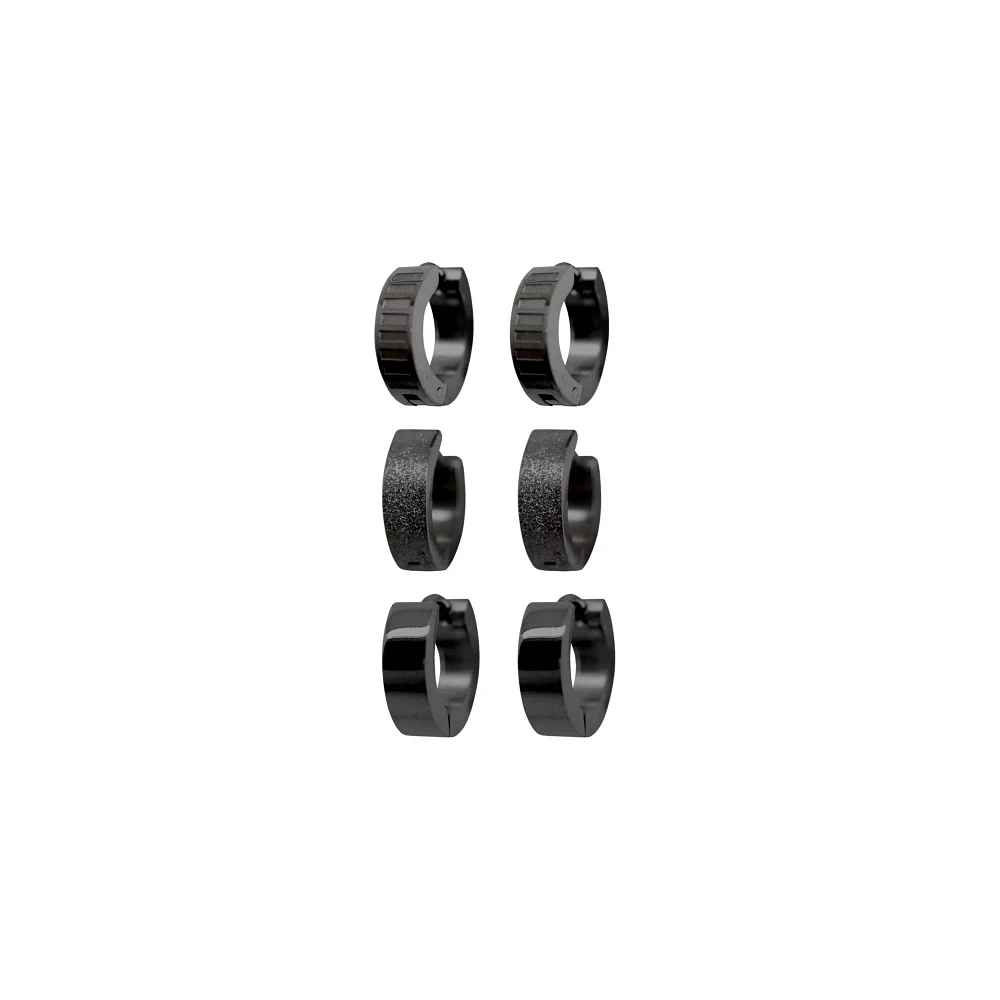 Black Huggie Hoop Earrings - 3 Pair