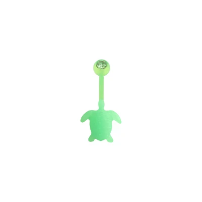 CZ Acrylic Green Turtle Belly Ring - 14 Gauge
