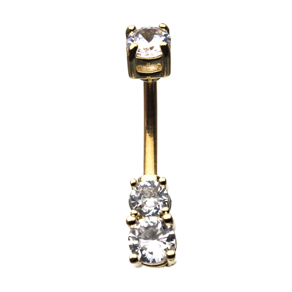 Goldtone CZ Belly Ring - 14 Gauge